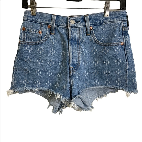 Levi’s 501 Highrise denim shorts Dottie blue gray hem. Button fly. Size25 - Picture 2 of 12